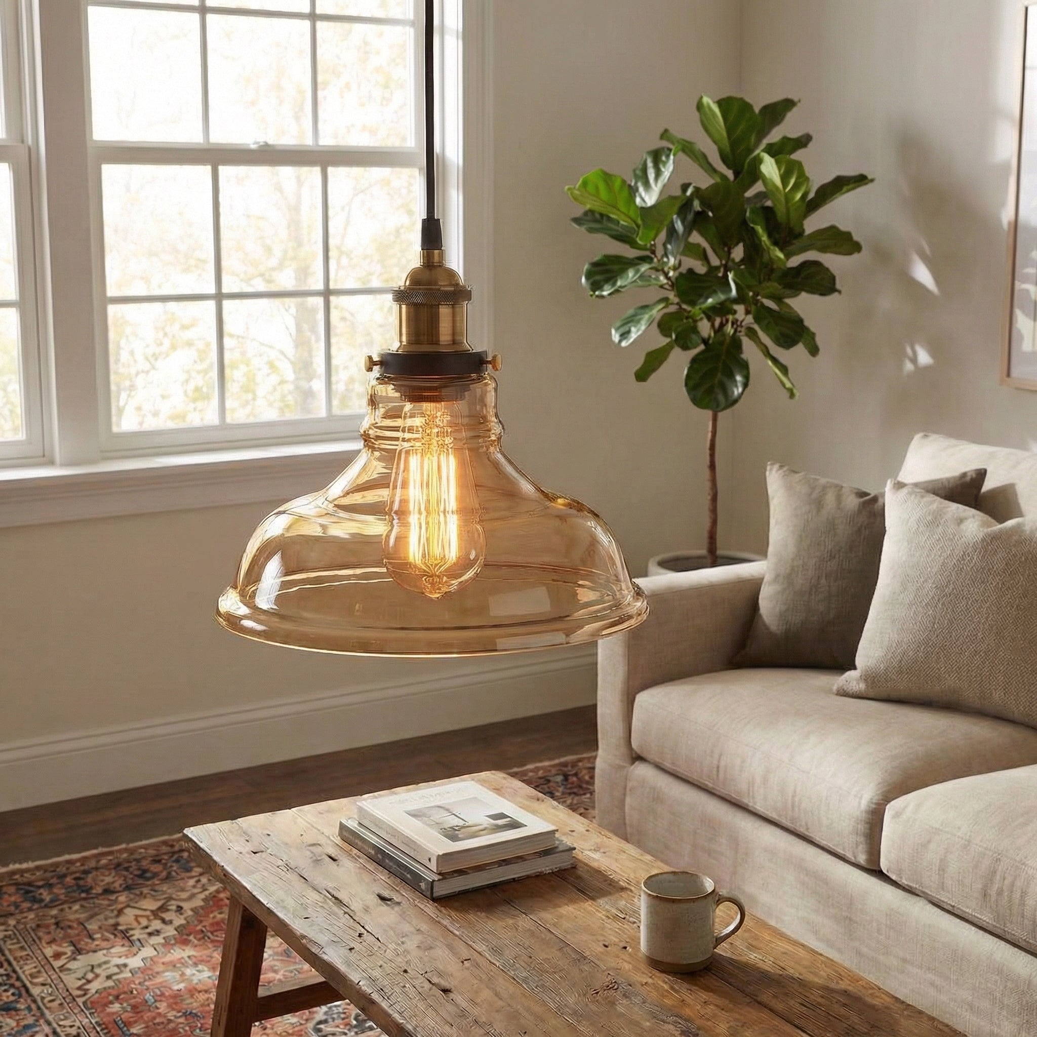 Vintage Industrial Glass Pendant Light