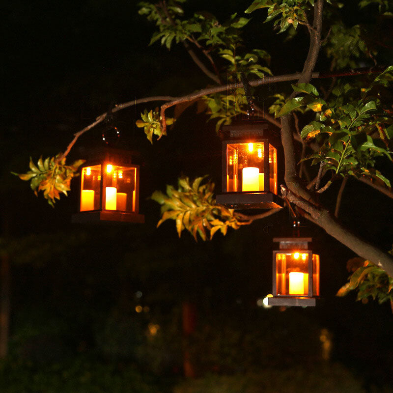 Solar Hanging Lantern with LED Candle and Glass Panels