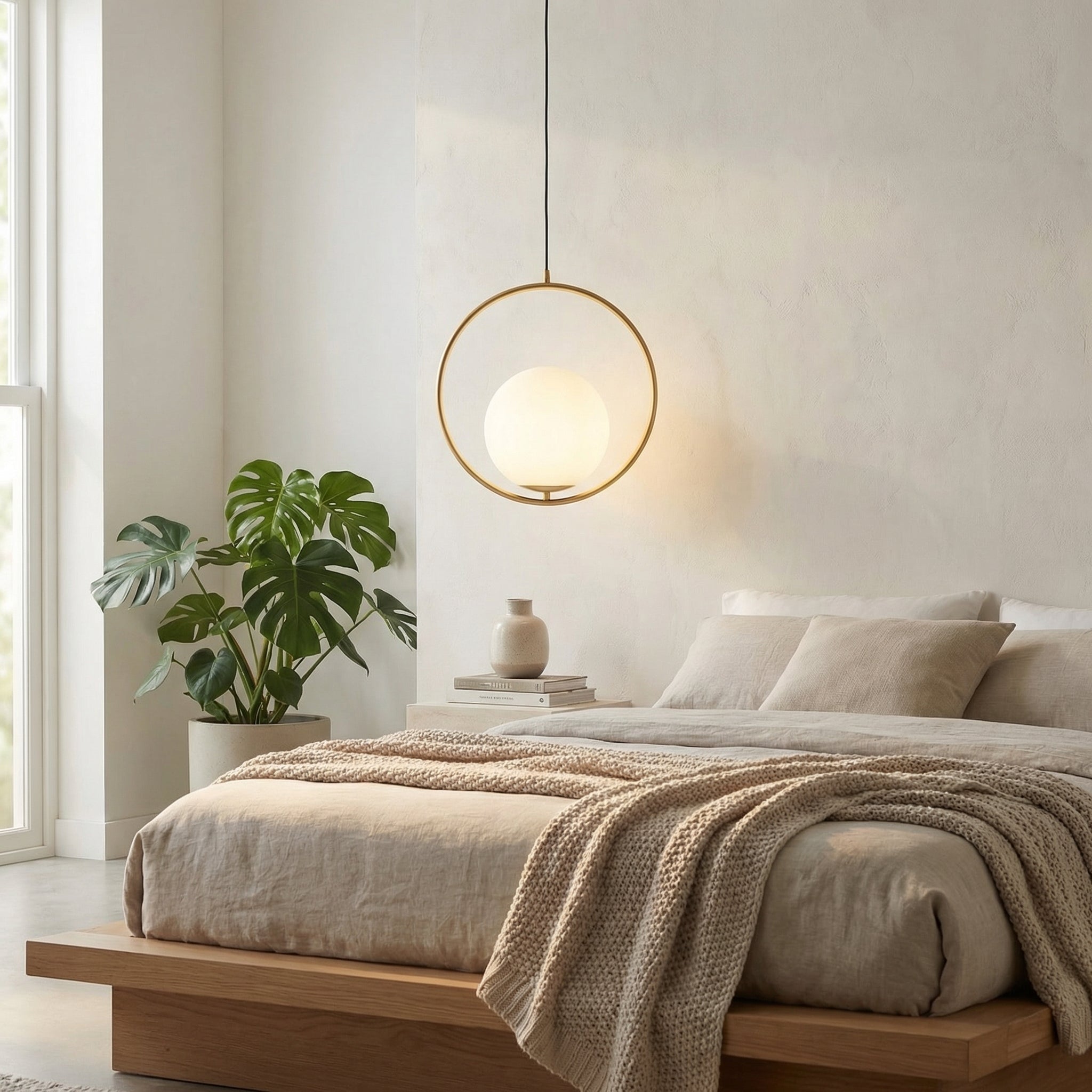 Nordic Gold Ring Pendant Light with Glass Globe