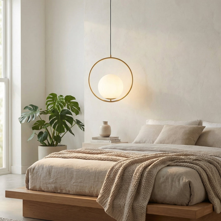 Nordic Gold Ring Pendant Light with Glass Globe