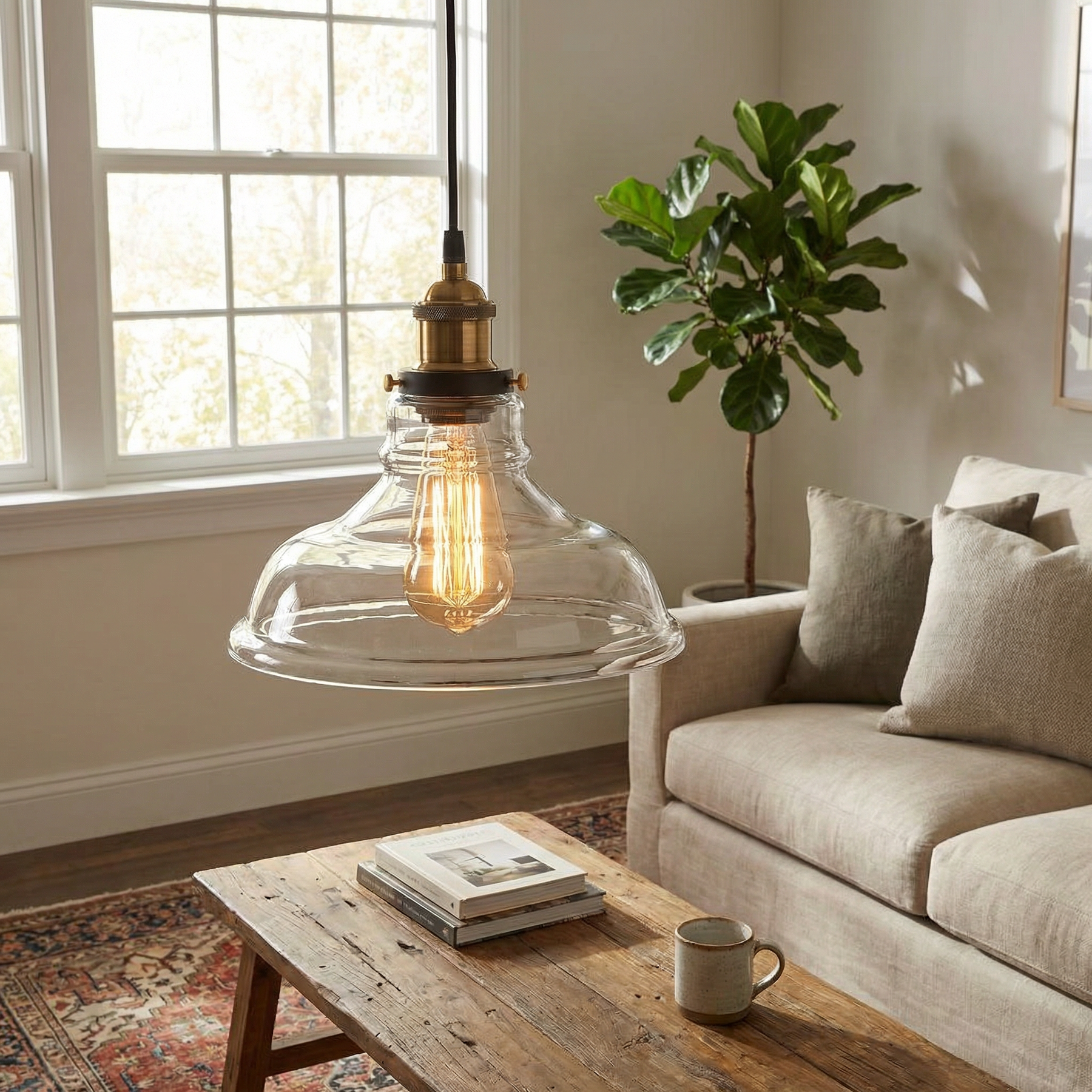 Vintage Industrial Glass Pendant Light