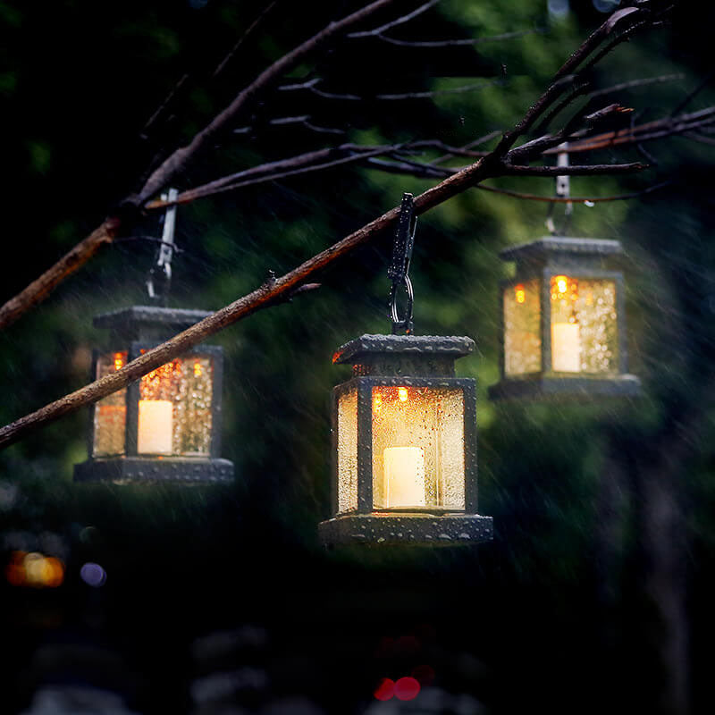 Solar Hanging Lantern with LED Candle and Glass Panels