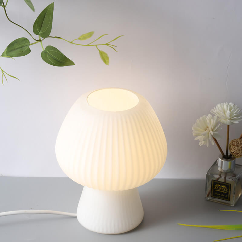 Minimalist Sturdy Mushroom Glass Table Bedside Lamp