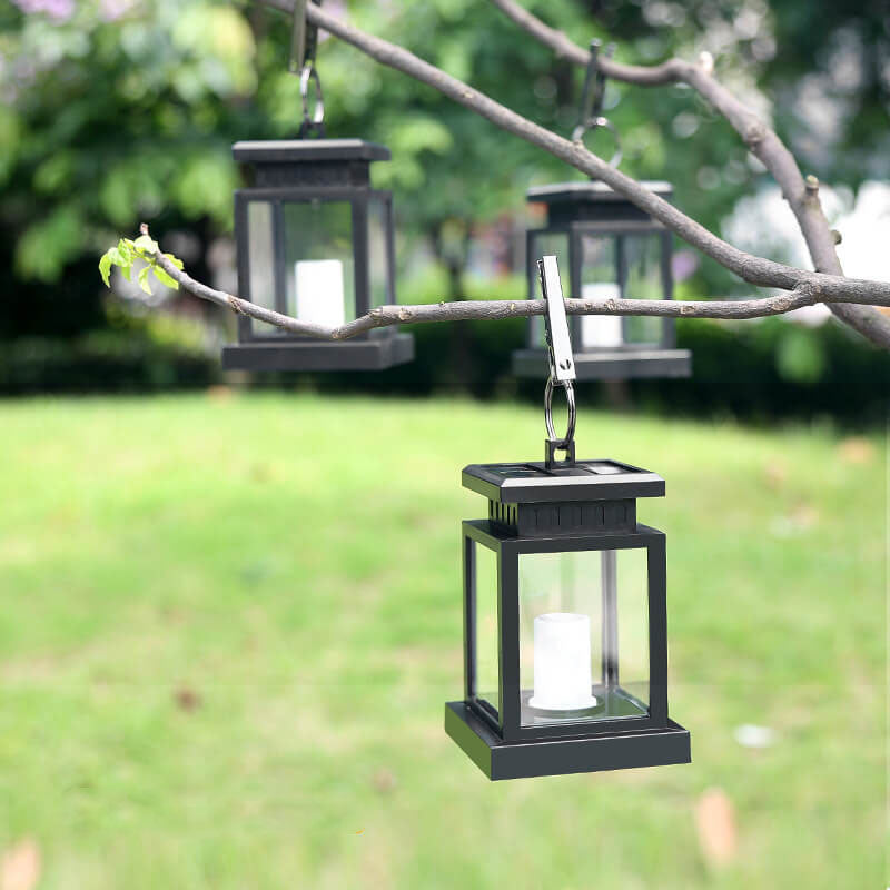 Solar Hanging Lantern with LED Candle and Glass Panels
