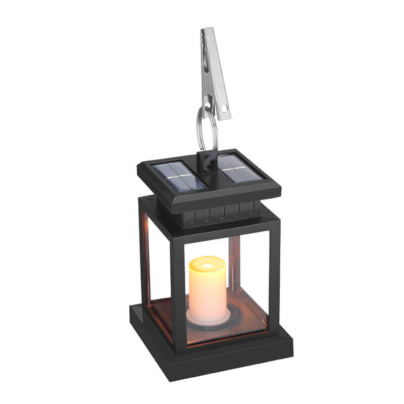 Solar Hanging Lantern with LED Candle and Glass Panels