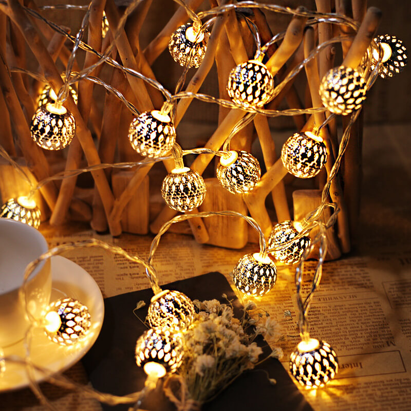 Solar Garden String Lights with Patterned Ball Lanterns