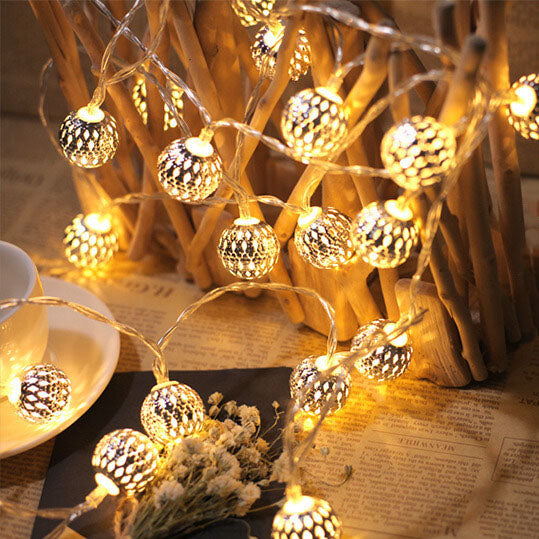 Solar Garden String Lights with Patterned Ball Lanterns