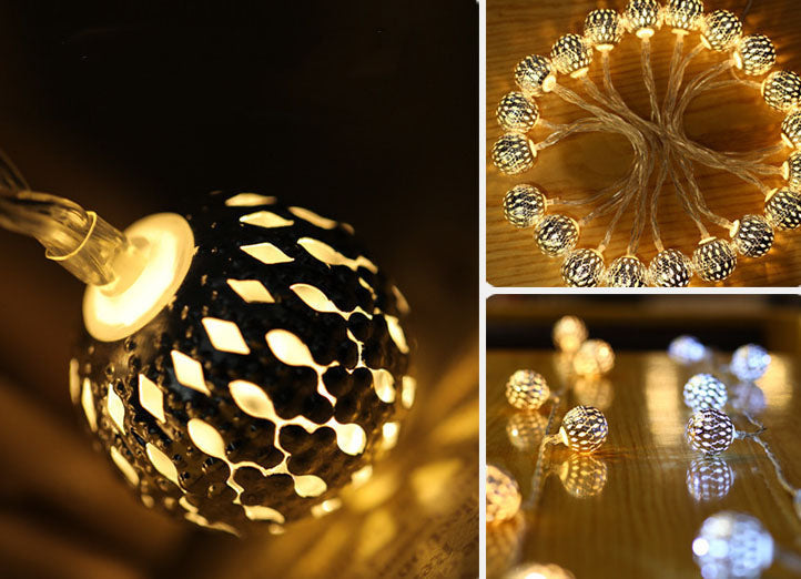 Solar Garden String Lights with Patterned Ball Lanterns