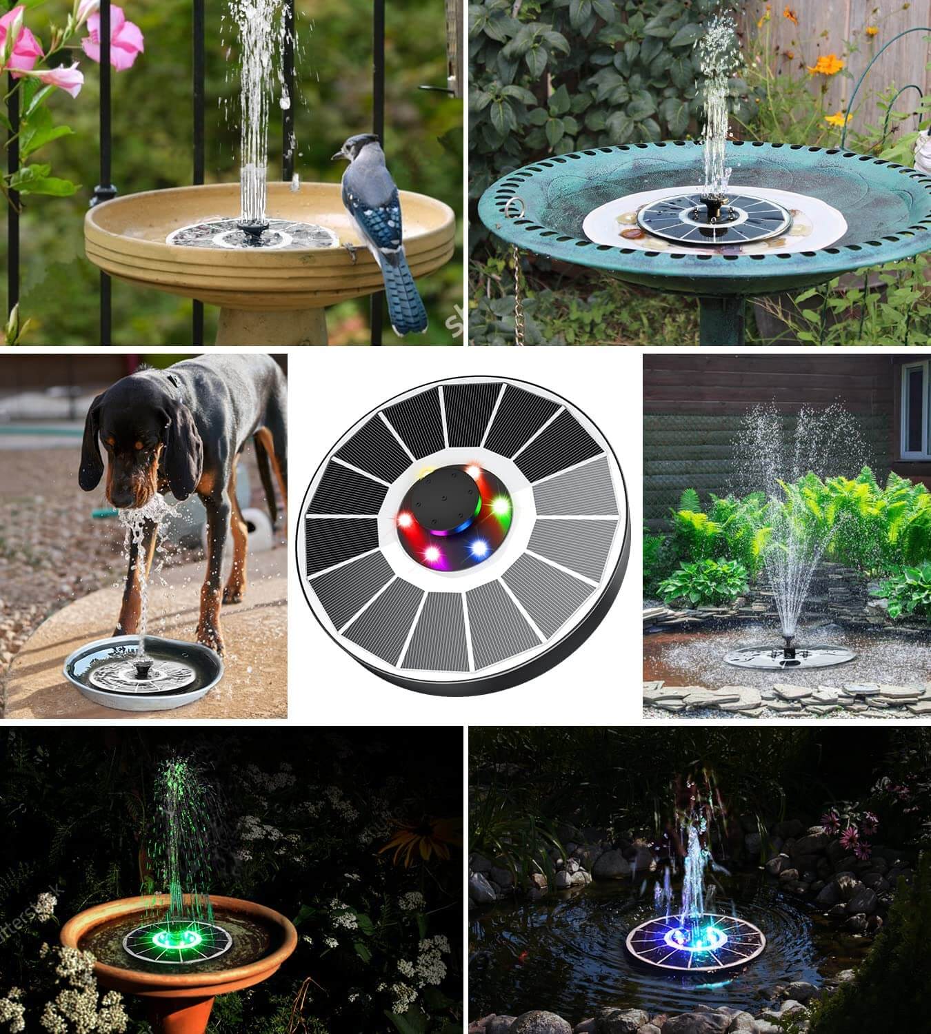Solar Fountain Pump with LED Lights Outdoor Water Feature