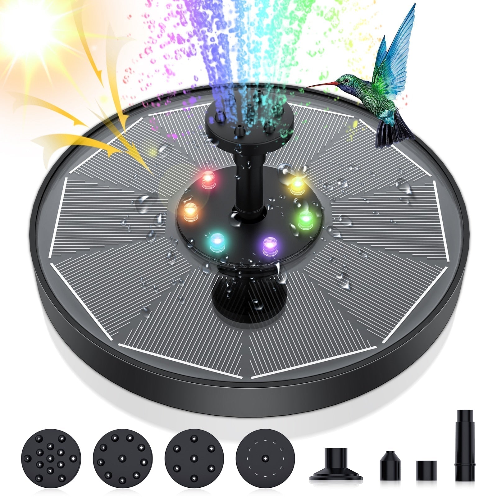 Solar Fountain Pump with LED Lights Outdoor Water Feature