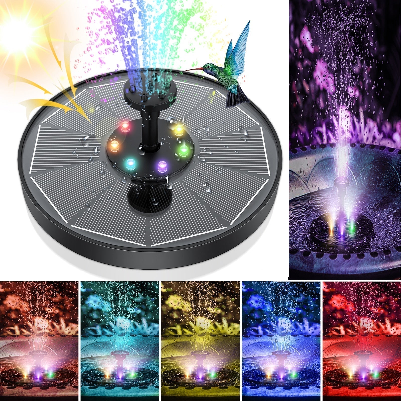 Solar Fountain Pump with LED Lights Outdoor Water Feature