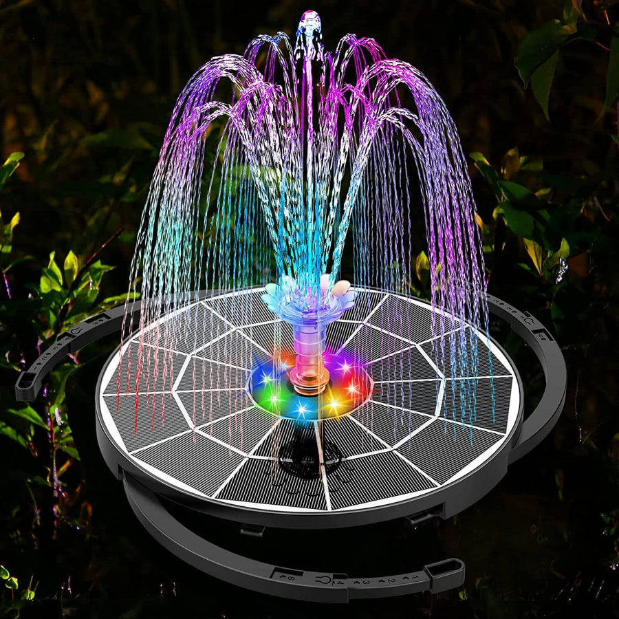 Solar Fountain Pump with LED Lights Outdoor Water Feature