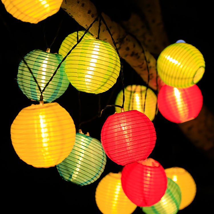 Solar String Lights with Multicolour Round Lantern Shades