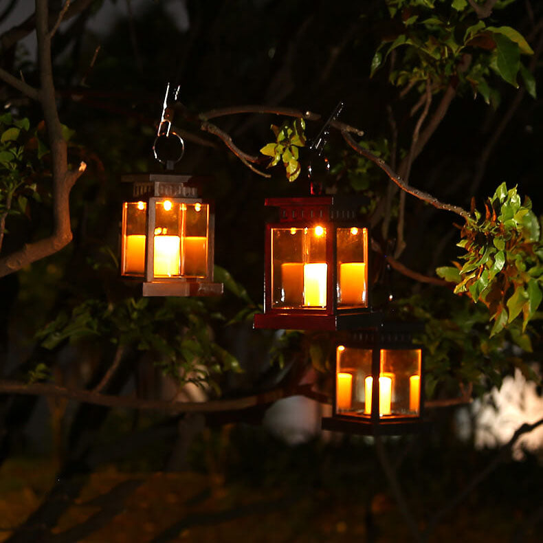 Solar Hanging Lantern with LED Candle and Glass Panels