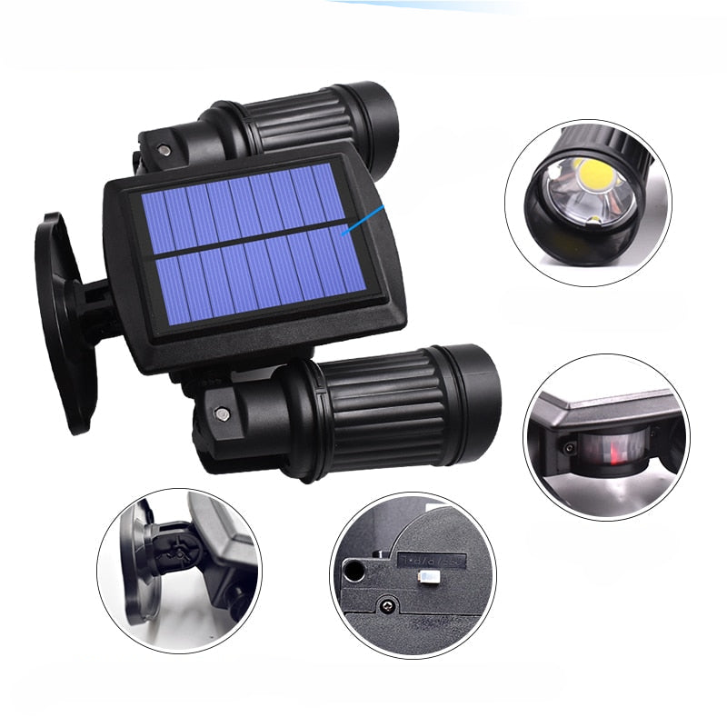 Solar LED Security Light with Motion Sensor Dual Head Outdoor