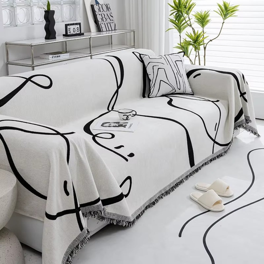 Abstract Line Reversible Chenille Couch Cover