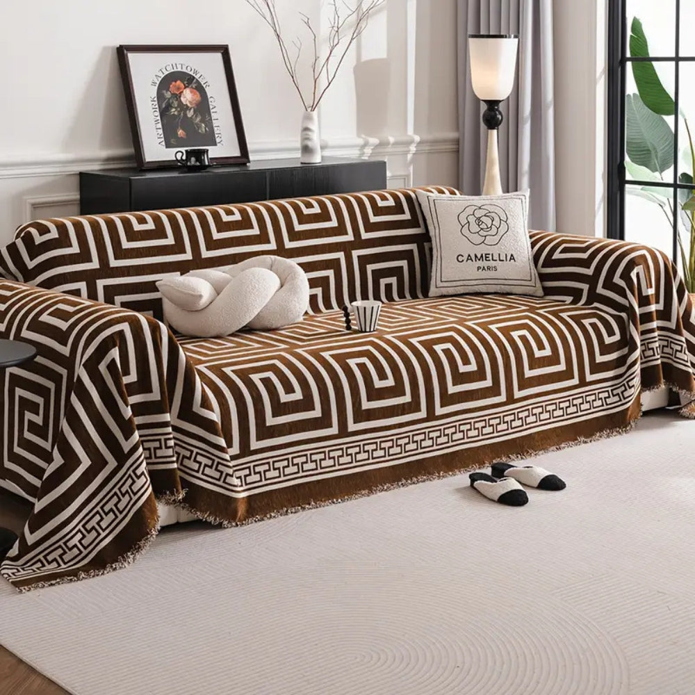 Meander Tassels Chenille Couch Cover