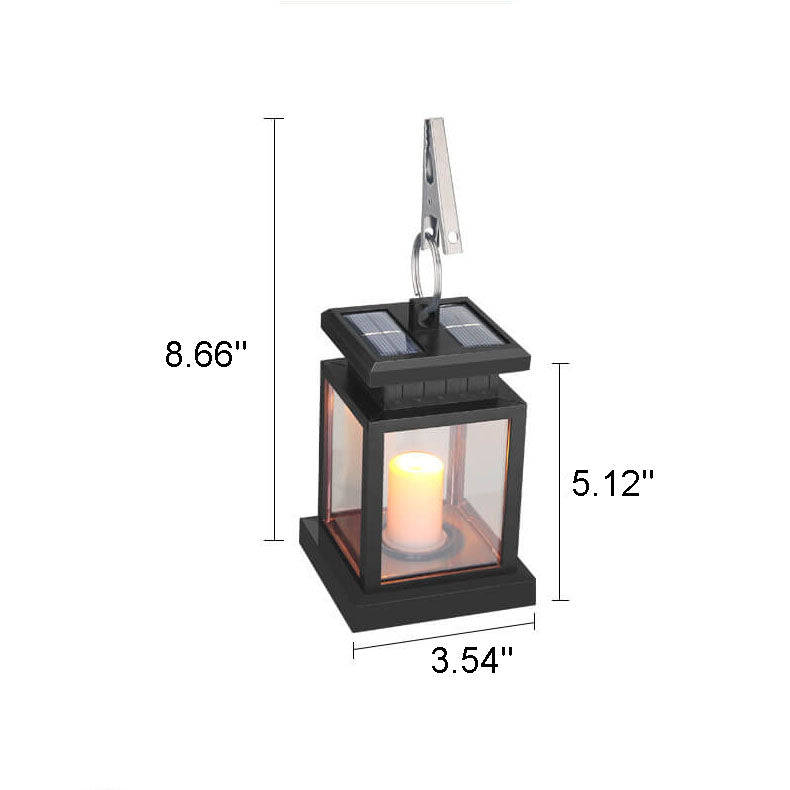 Solar Hanging Lantern with LED Candle and Glass Panels