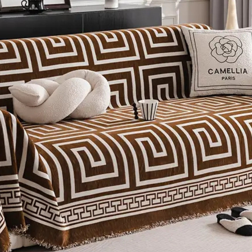 Meander Tassels Chenille Couch Cover