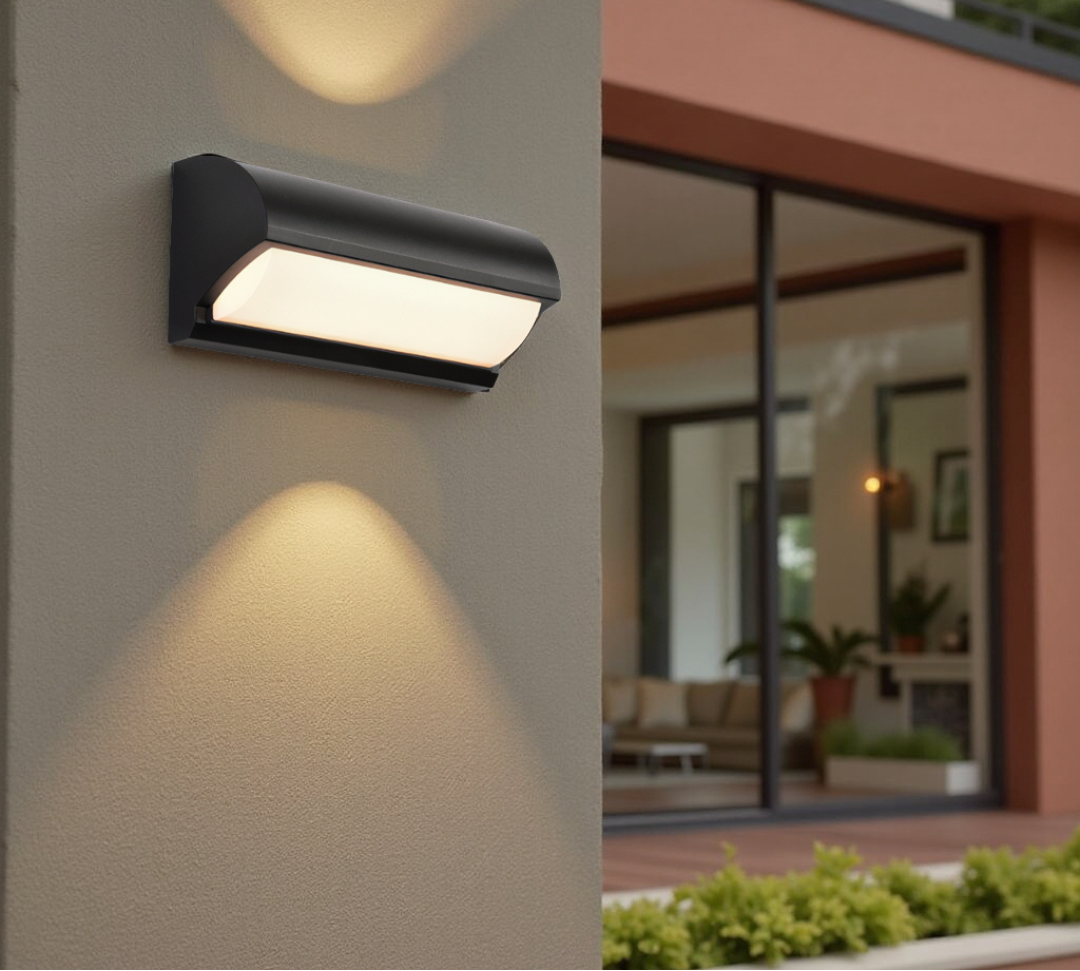Black Outdoor Wall Light With Rectangular LED Panel