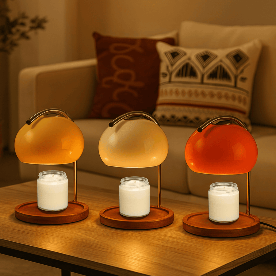 Stained Glass Table Lamp with LED Light and Candle Warmer Base