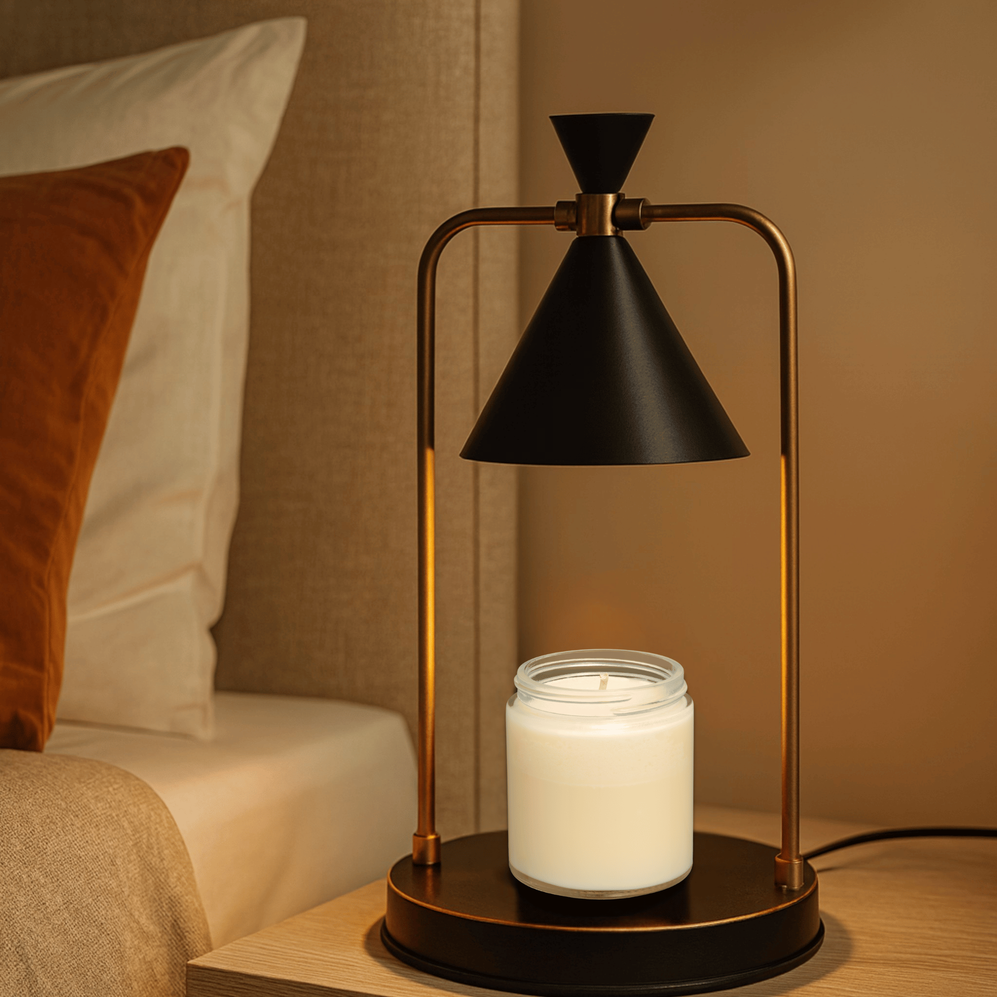 Electric Candle Warmer Lamp with Metal Frame and Cone Shade