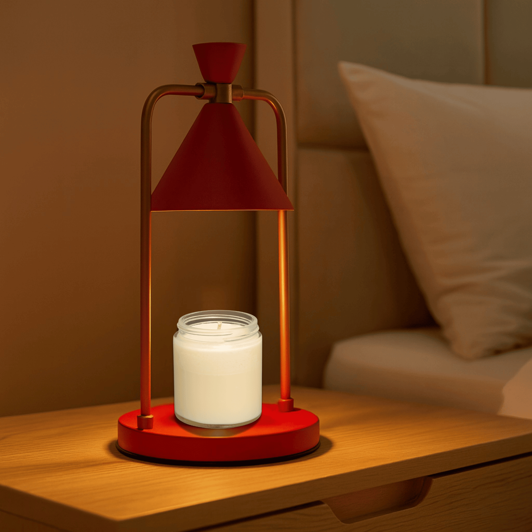 Electric Candle Warmer Lamp with Metal Frame and Cone Shade