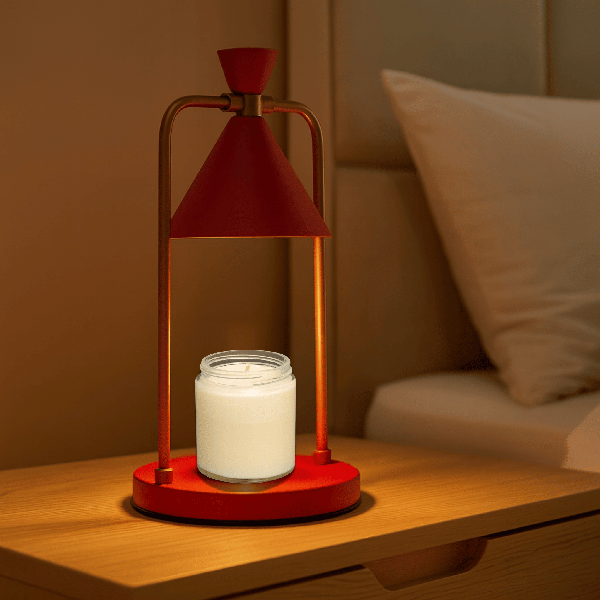 Electric Candle Warmer Lamp with Metal Frame and Cone Shade