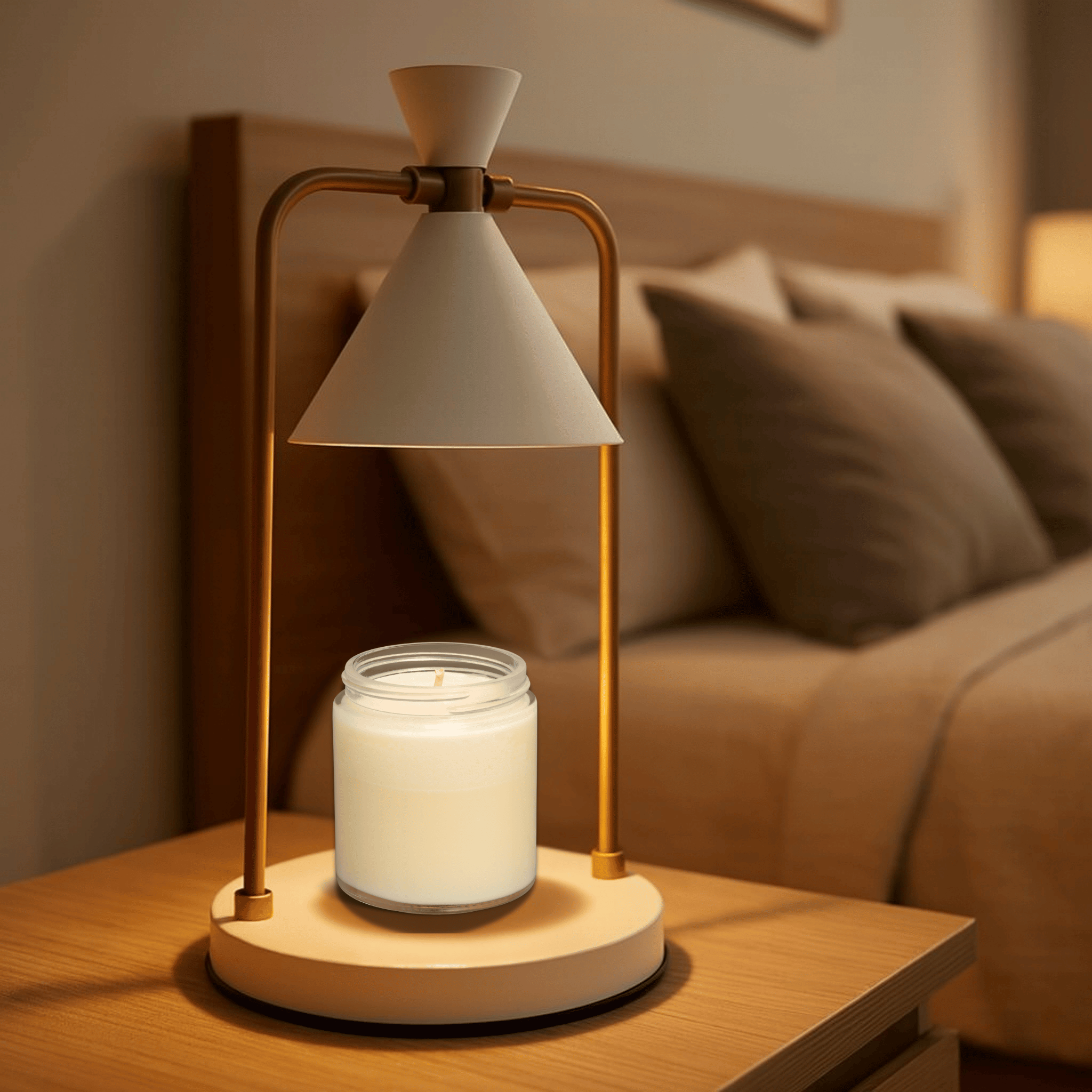 Electric Candle Warmer Lamp with Metal Frame and Cone Shade