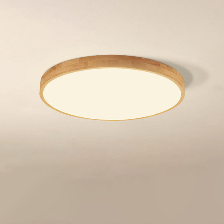 Round LED Flush Ceiling Light with Wooden Frame