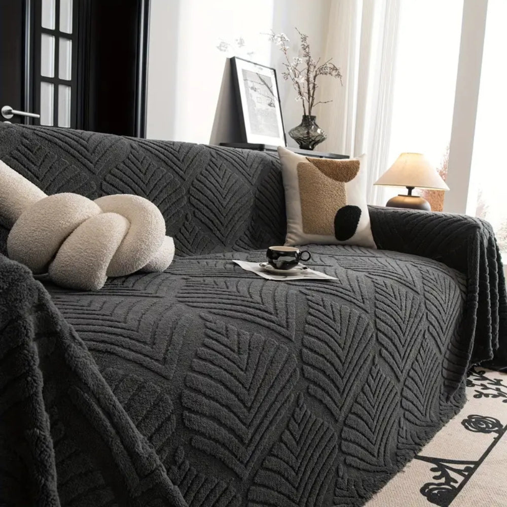 Herringbone Leaf Design Fleece Couch Cover