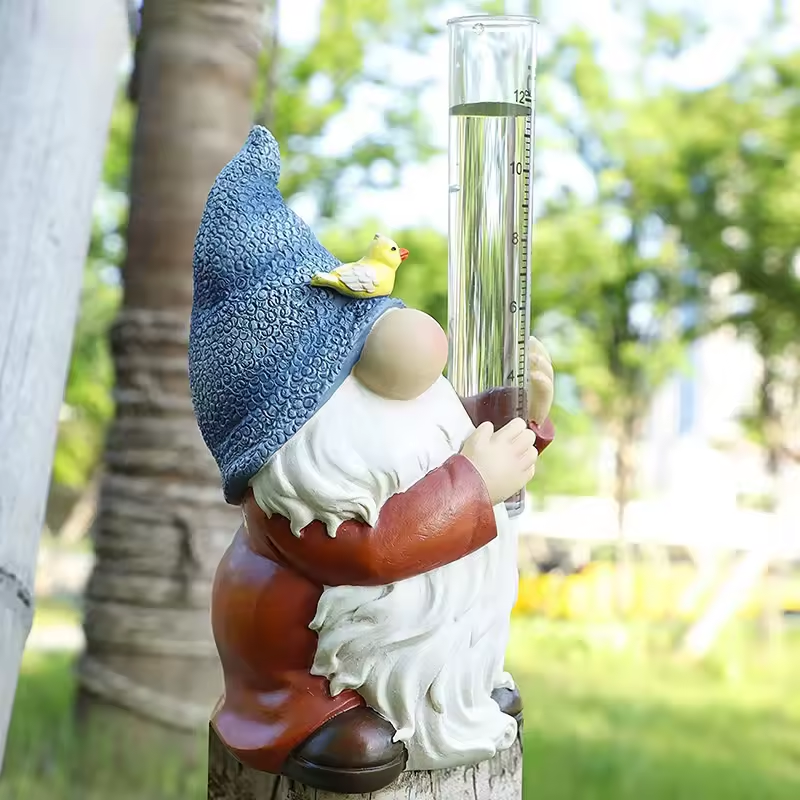 Garden Gnome Rain Gauge Statue with Measuring Tube