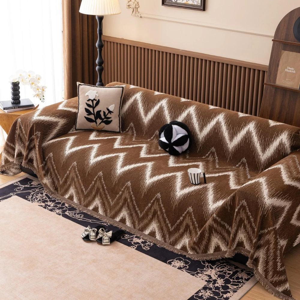 Ochre Streak Textured Couch Cover