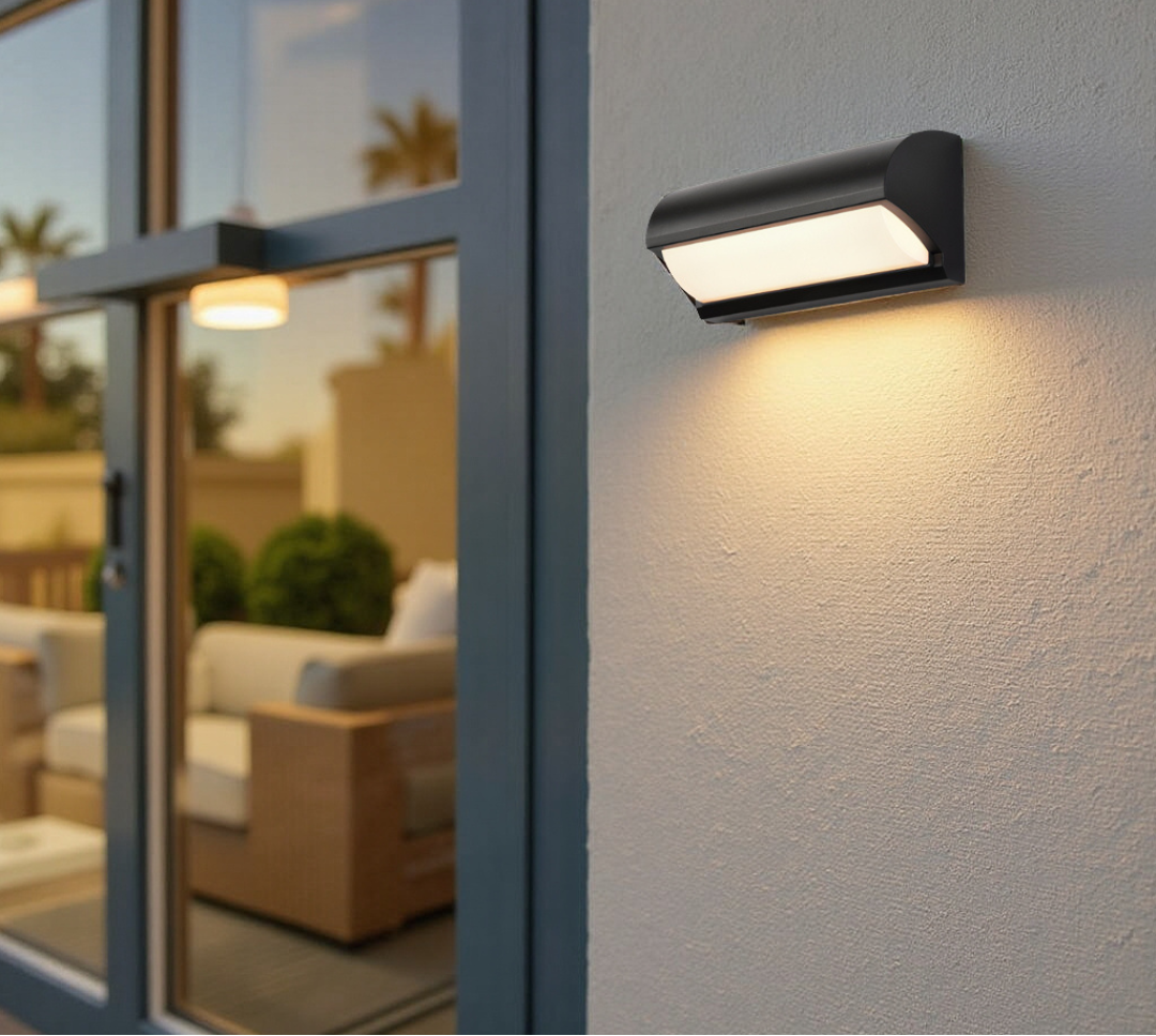 Black Outdoor Wall Light With Rectangular LED Panel