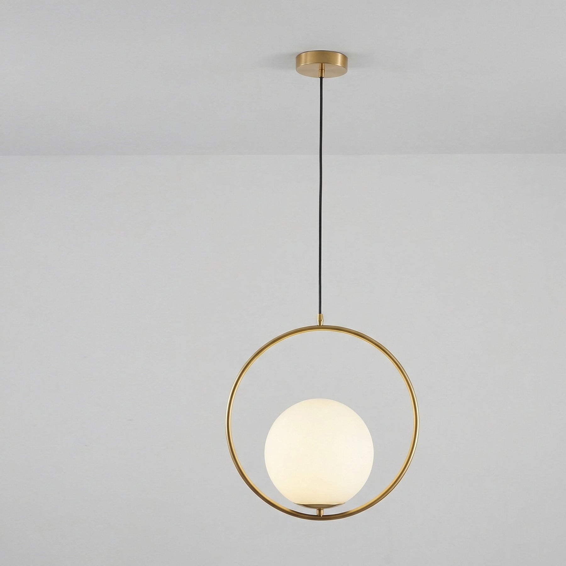 Nordic Gold Ring Pendant Light with Glass Globe