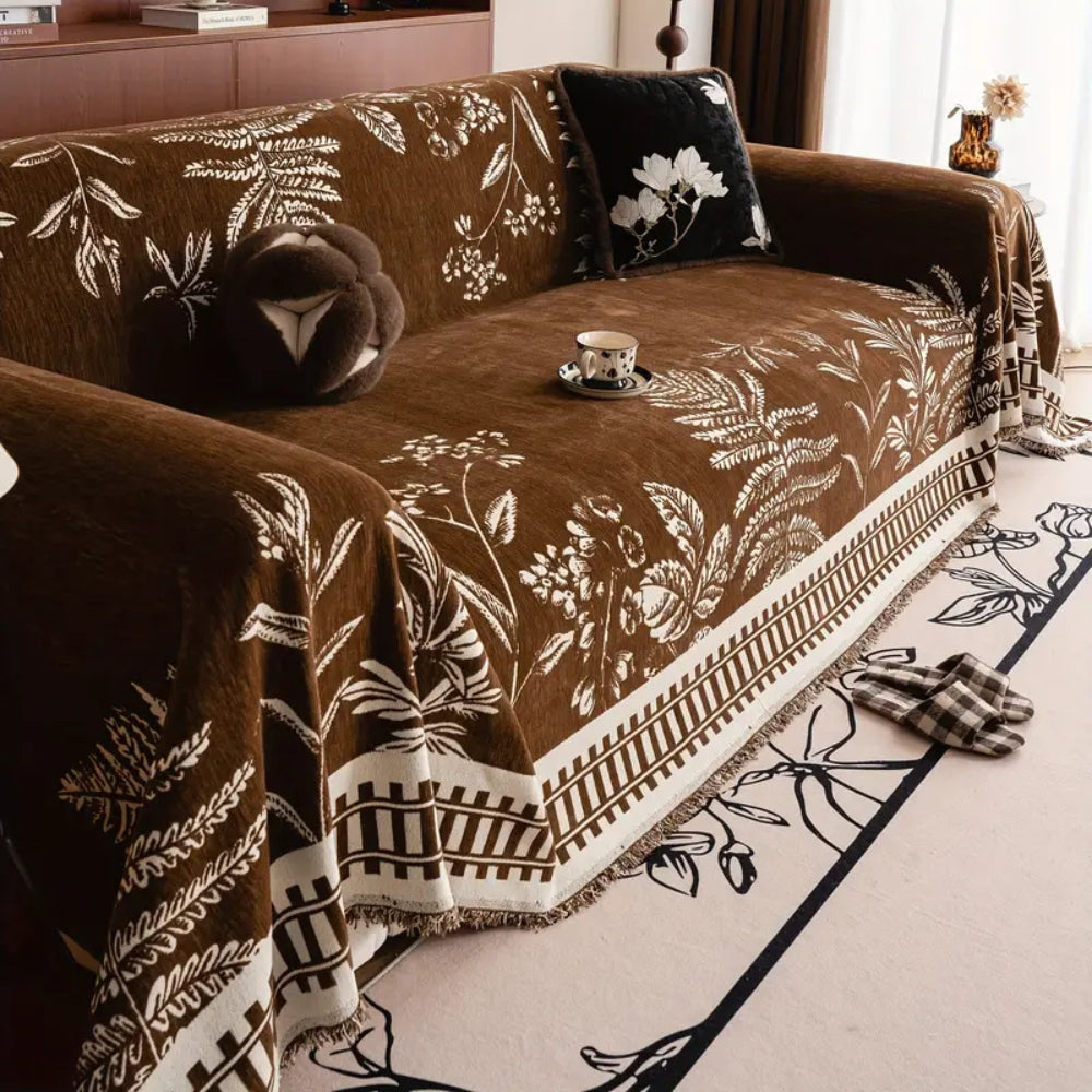 Foliage Floral Chenille Couch Cover