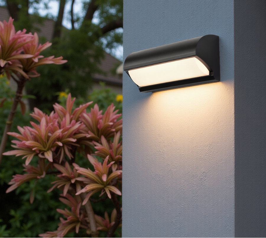 Black Outdoor Wall Light With Rectangular LED Panel