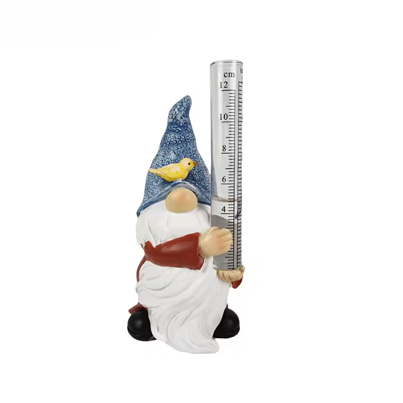 Garden Gnome Rain Gauge Statue with Measuring Tube