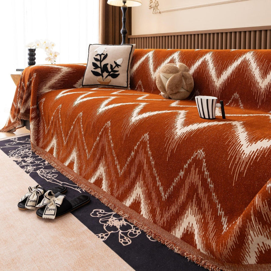 Ochre Streak Textured Couch Cover