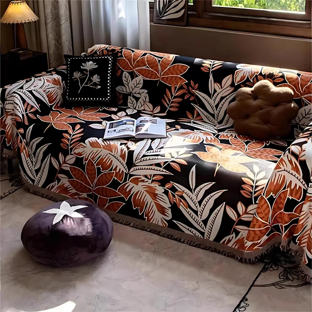 Vintage Rainforest Chenille Tassel Couch Cover