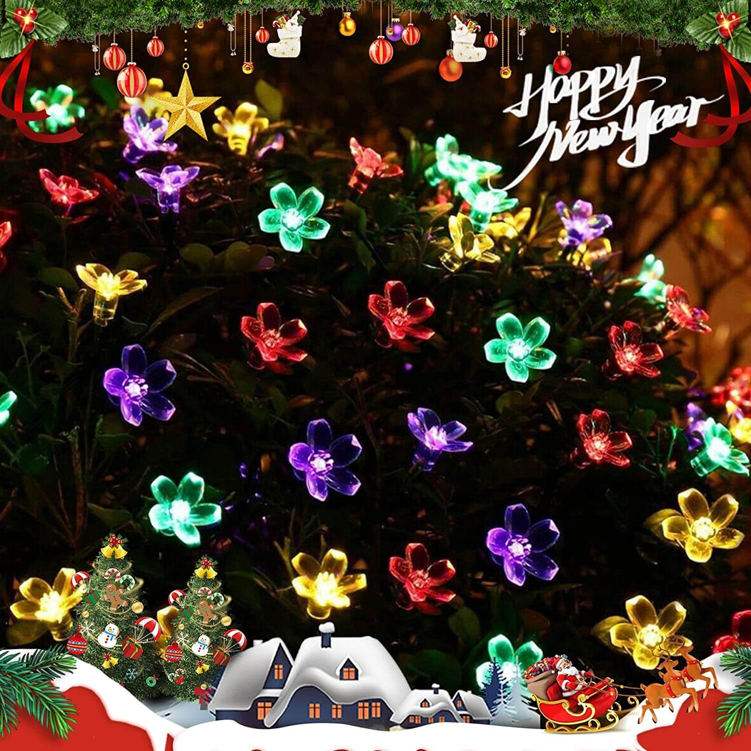 Solar Flower String Lights with Multicolour LED