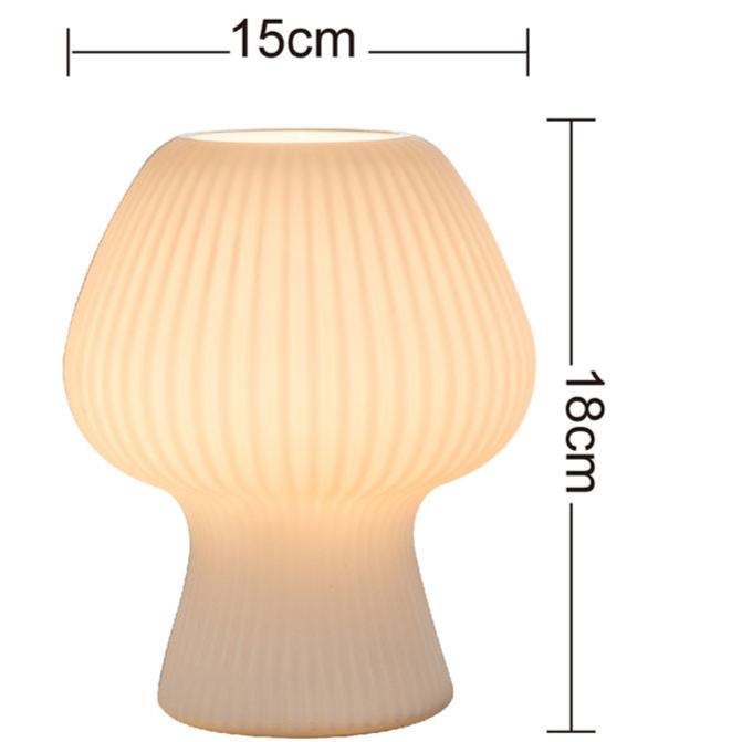 Vintage Bedside Table Lamp Ribbed Glass Mushroom Dimmable Nightstand Light