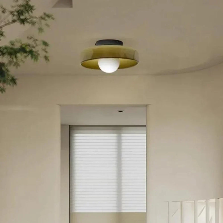 Glass Disc Ceiling and Wall Light with Central Globe