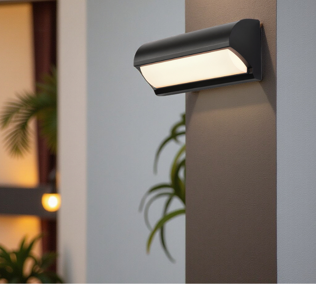 Black Outdoor Wall Light With Rectangular LED Panel