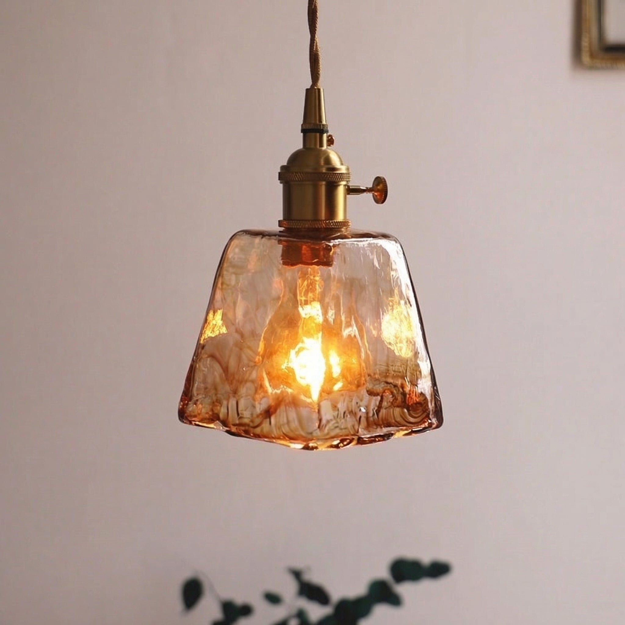 Vintage Amber Glass Pendant Light