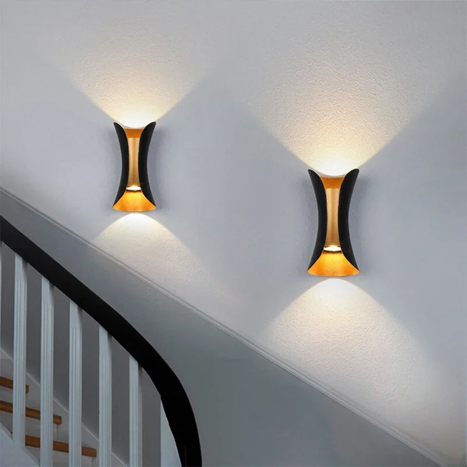 Modern Black & Gold Wall Light | Waterproof LED Up & Down Lamp