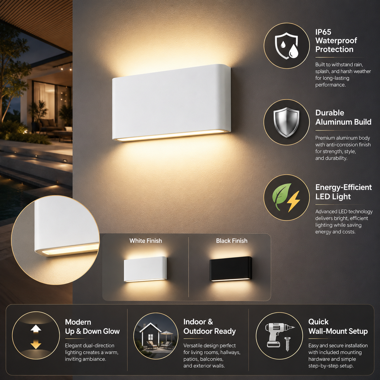 AeroBeam | Waterproof Outdoor Wall Light | Durable Aluminum, Energy Efficient
