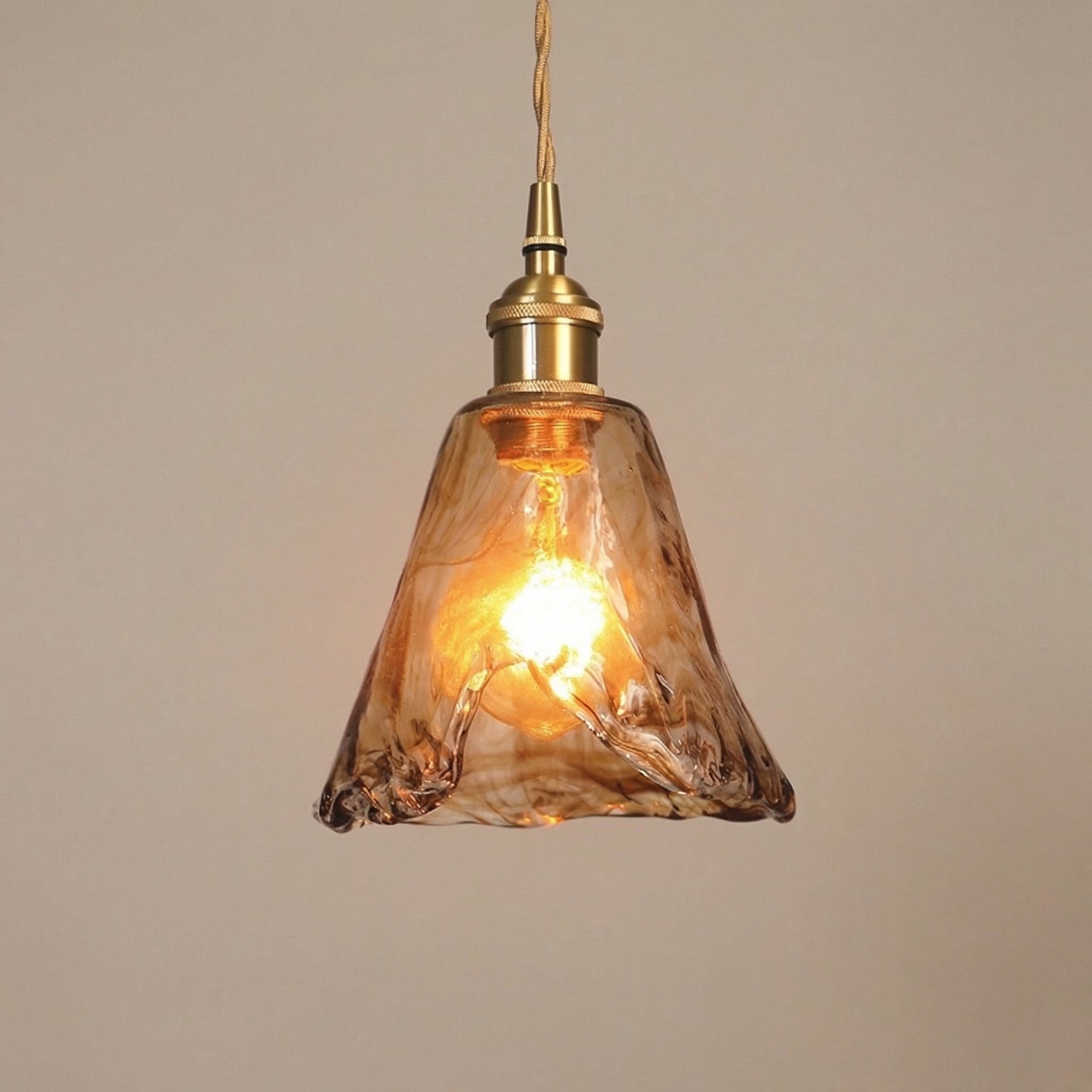 Vintage Amber Glass Bell Pendant Light