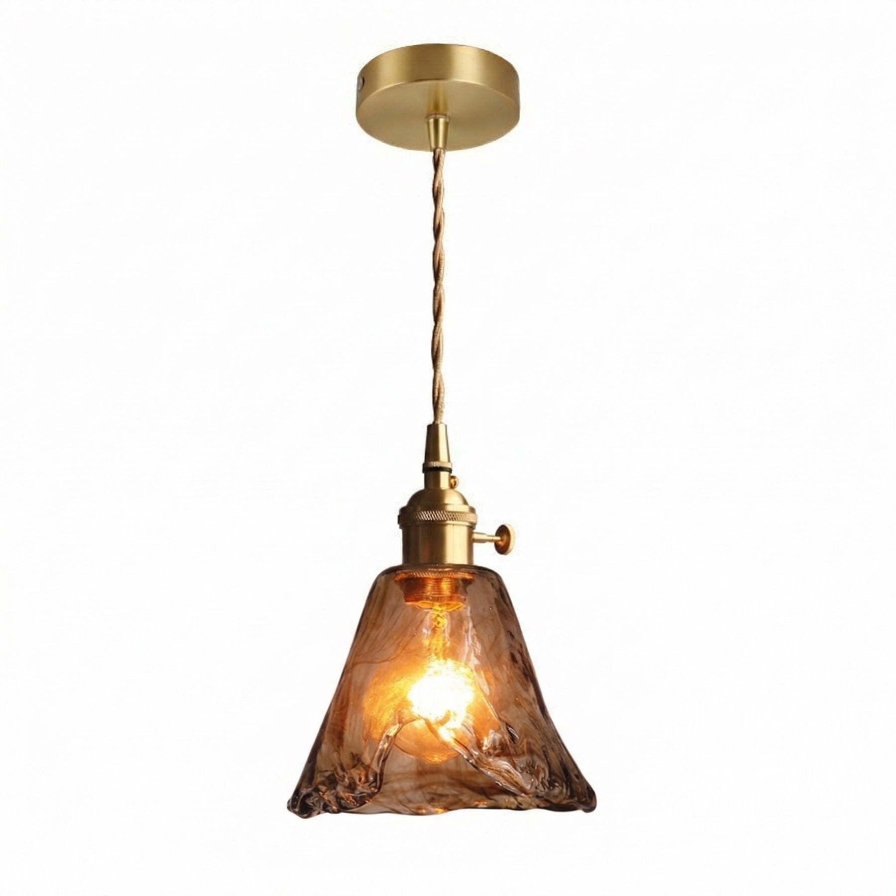 Vintage Amber Glass Bell Pendant Light