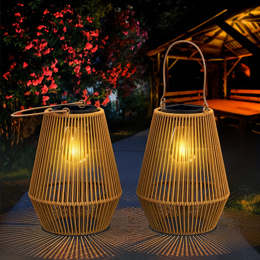 Solar LED Garden Lantern with Woven Frame and Integrated Light